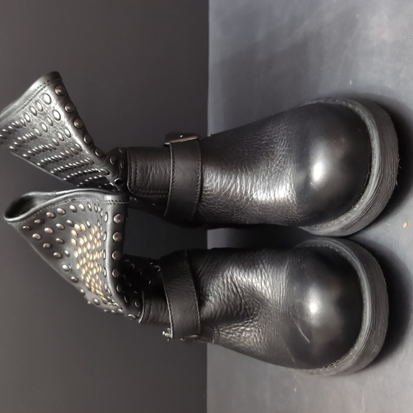 Simona Barbieri Twin-Set Women's Black Leather Studded Biker Boots Size 37. - Picture 7 of 14